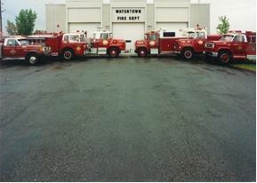 Fire station from 1972 with fire trucks